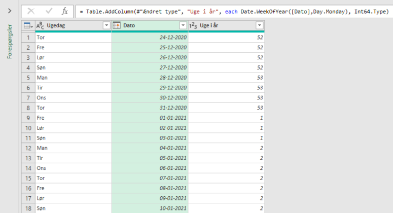 Ugenummer i Power Query