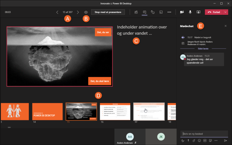 Præsentationsvisning fra PowerPoint i Teams